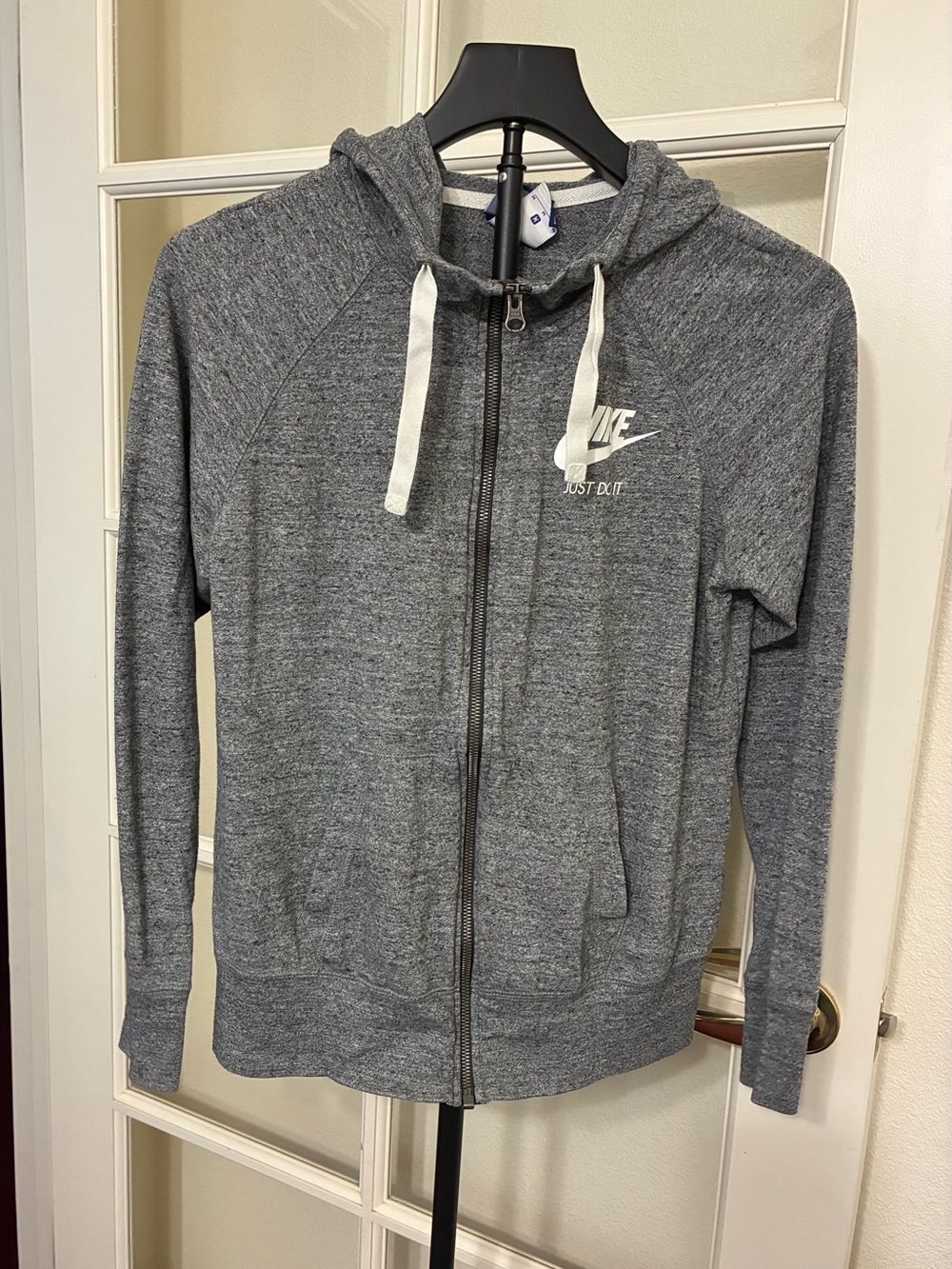 Nike Gray Full-Zip Hoodie with White Logo -Size M